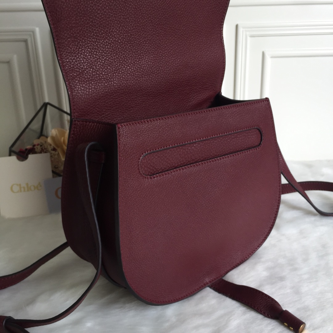 Chloe Marcie Saddle Shoulder Bag In Bordeaux Grained Leather